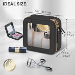 Prite Mini Clear Makeup Bag for Purse Cute Small Travel Cosmetic Bag for Women Waterproof Toiletry Bag Leather Makeup Pouch with Gold Zipper(Black)