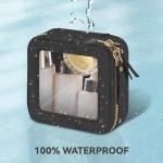 Prite Mini Clear Makeup Bag for Purse Cute Small Travel Cosmetic Bag for Women Waterproof Toiletry Bag Leather Makeup Pouch with Gold Zipper(Black)