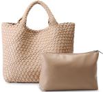 Woven Bag for Women, Vegan Leather Tote Bag Large Summer Beach Travel Handbag and Purse Retro Handmade Shoulder Bag (Apricot1)