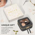 Prite Mini Clear Makeup Bag for Purse Cute Small Travel Cosmetic Bag for Women Waterproof Toiletry Bag Leather Makeup Pouch with Gold Zipper(Black)