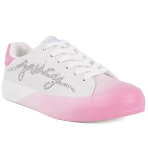 Juicy Couture Women's Rhinestone Logo Sneakers, Stylish Casual Shoes with Sparkling Detail, Comfortable Lace-Up Design-Aurelie-White Pink-8.5