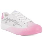 Juicy Couture Women's Rhinestone Logo Sneakers, Stylish Casual Shoes with Sparkling Detail, Comfortable Lace-Up Design-Aurelie-White Pink-8.5
