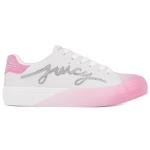 Juicy Couture Women's Rhinestone Logo Sneakers, Stylish Casual Shoes with Sparkling Detail, Comfortable Lace-Up Design-Aurelie-White Pink-8.5