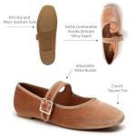 Trary Women's Brown Ballet Flats,Square Toe Velvet Mary Jane Shoes Women,Comfortable Dress Shoes for Women Dressy,Size 8