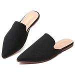 Tilocow Mules for Women Flats Pointed Toe Slip On Backless Loafers Flat Mule Business Casual Shoes Slides Black