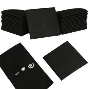 40pcs Black Microfiber Jewelry Pouch 8 x 8cm Jewelry Packaging Bag Envelope Style Luxury Small Favor Bags Jewelry Gift Bags for Earrings Necklaces Bracelet Ring