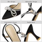 Susanny Black Rhinestone Heels for Women Sparkly Pearl Bow Heels Evening Party Ankle Strap Closed Toe Pumps Office Kitten Heels Dress Heeled Prom Shoes 8.5