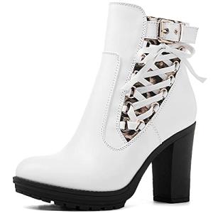 GLOBALWIN White Chunky Heels For Women Platform Heel Boots 10M