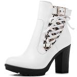 GLOBALWIN White Chunky Heels For Women Platform Heel Boots 10M