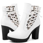 GLOBALWIN White Chunky Heels For Women Platform Heel Boots 10M