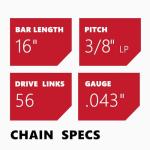 Milwaukee 16" Chainsaw Chain - Semi Chisel