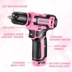DEKOPRO 12V Cordless Pink Drill Set for Women