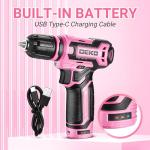 DEKOPRO 12V Cordless Pink Drill Set for Women