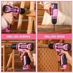 DEKOPRO 12V Cordless Pink Drill Set for Women
