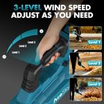 Cordless Leaf Blower with 3 Speeds and Batteries
