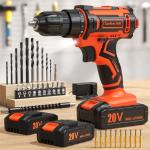 20V Cordless Power Drill with 42 Bits Set