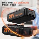 20V Cordless Power Drill with 42 Bits Set
