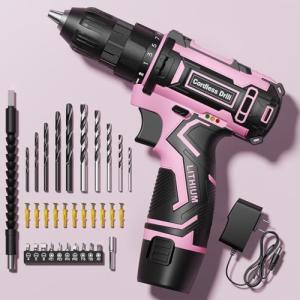 Pink Cordless Drill Set for Home DIY Projects
