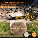 JEXUGK 12" Brushless Cordless Chainsaw with Batteries