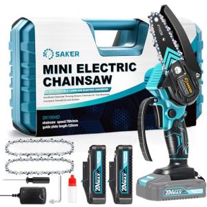 Saker Mini Cordless Chainsaw with Batteries and Chains
