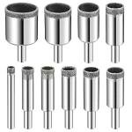 10-Piece Diamond Drill Bits Set for Glass & Tile