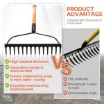 Heavy Duty 14-Tine Garden Rake with Fiberglass Handle