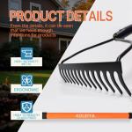Heavy Duty 14-Tine Garden Rake with Fiberglass Handle