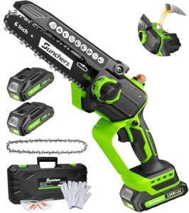 Cordless Mini Chainsaw with 2 Batteries and Auto Oiler