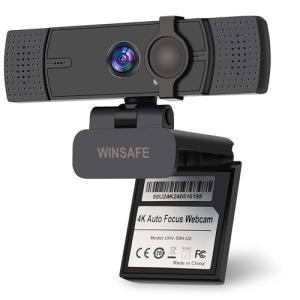 WINSAFE 4K Webcam with Dual Microphones and Privacy Cover
