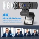 WINSAFE 4K Webcam with Dual Microphones and Privacy Cover