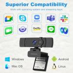 WINSAFE 4K Webcam with Dual Microphones and Privacy Cover