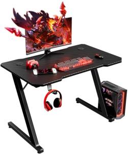 Z Shaped Gaming Desk with Headphone Hook, Black