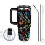 Gamer Tumbler with Handle and Straws, 40oz