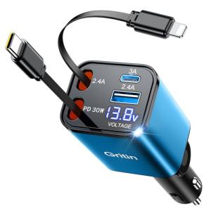 Gritin 69W Retractable 4-in-1 Car Charger
