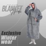 Cozy Oversized Blanket Hoodie with Sleeves - Grey