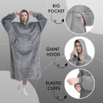 Cozy Oversized Blanket Hoodie with Sleeves - Grey