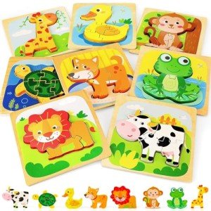 Wooden Animal Puzzles for Toddlers Ages 1-4