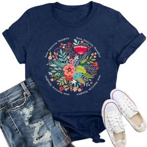 Womens Positive Thoughts Floral Motivational Tee