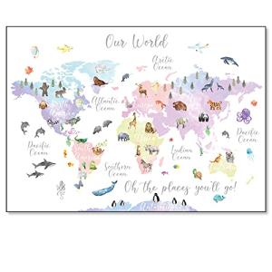 Inspirational Pink Animal World Map Wall Art