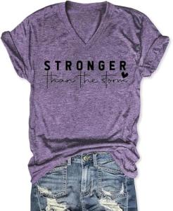 Stronger Than The Storm Inspirational V-Neck Tee