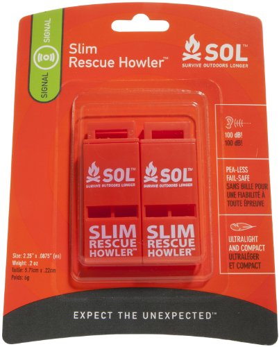 Sol Slim Rescue Howler Whistle 2 Pack, Orange