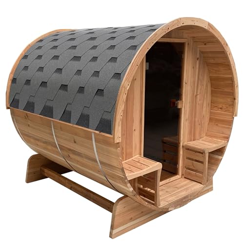 ALEKO 4-Person Barrel Sauna with Front Porch Canopy
