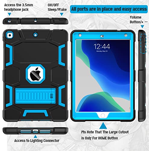 Heavy Duty iPad Case with Kickstand - Black/Sky Blue