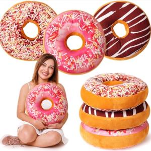 Cute Chocolate Donut Plush Throw Pillow - 3 Pack
