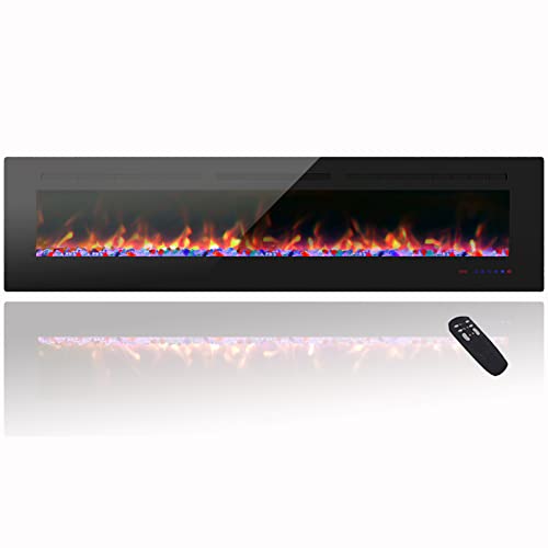 72" Electric Wall Mounted Fireplace with Heater & Remote Control