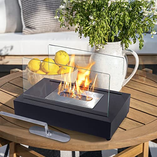 Tabletop Ethanol Fireplace, Black, Realistic, Portable - 13" x 7" x 8