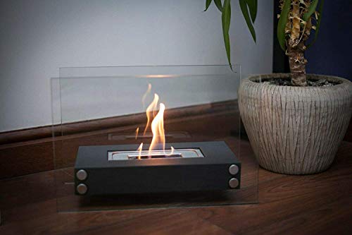 Bio Ethanol Fireplace - Indoor/Outdoor - Glass Top - Black