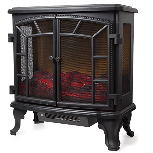 Portable Electric Double Door Fireplace Heater-Realistic LED Flame