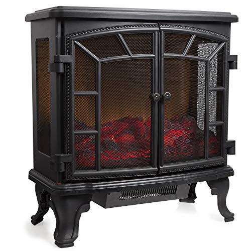 Warmlite Rochester Electric Double Door Fireplace Heater - Black