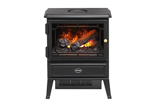 Black Cast Iron Effect Electric Stove: Realistic Flame